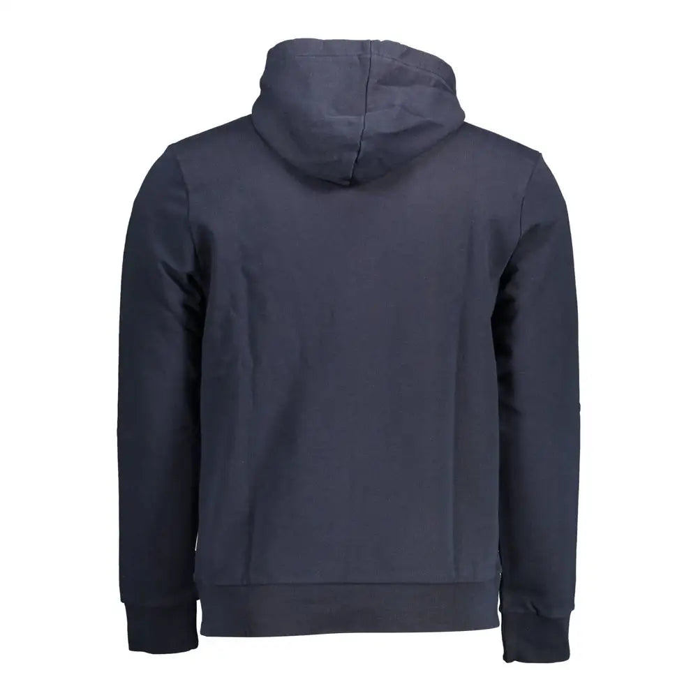 Napapijri blue cotton hooded sweatshirt with soft fabric and ribbed cuffs