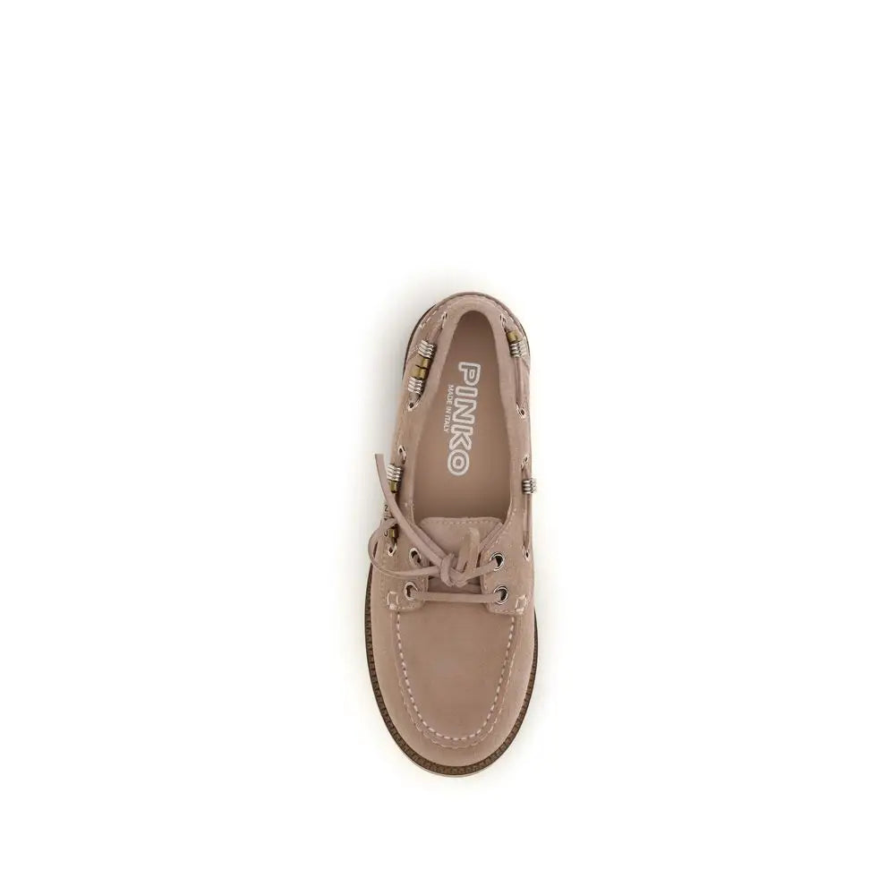 PINKO Beige Calf Leather Bos Taurus Slip-On Loafers - Loafers