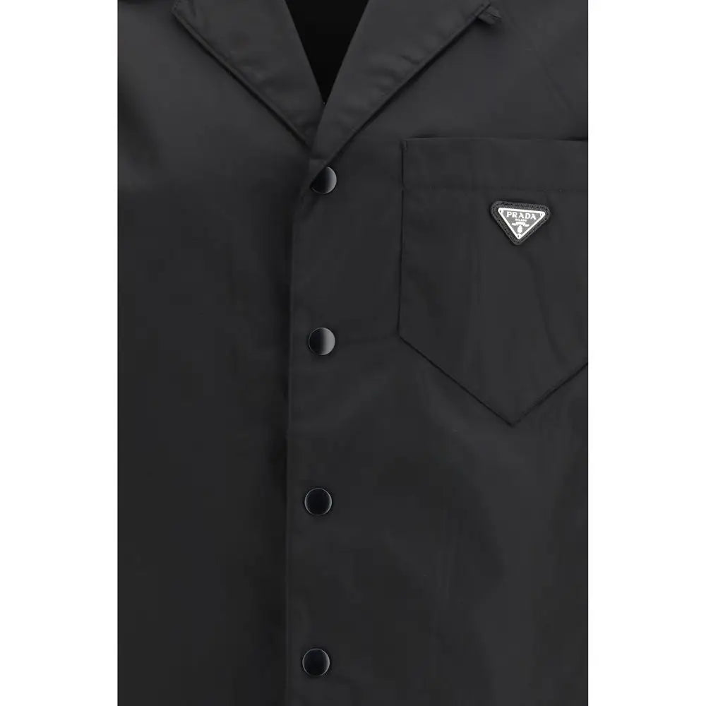 Prada black recycled polyamide shortsleeve shirt with sleek jacket design