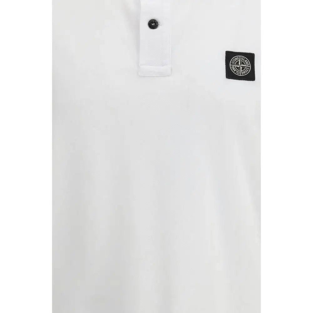 Hvid Stone Island polo t-shirt med sort knap og patch