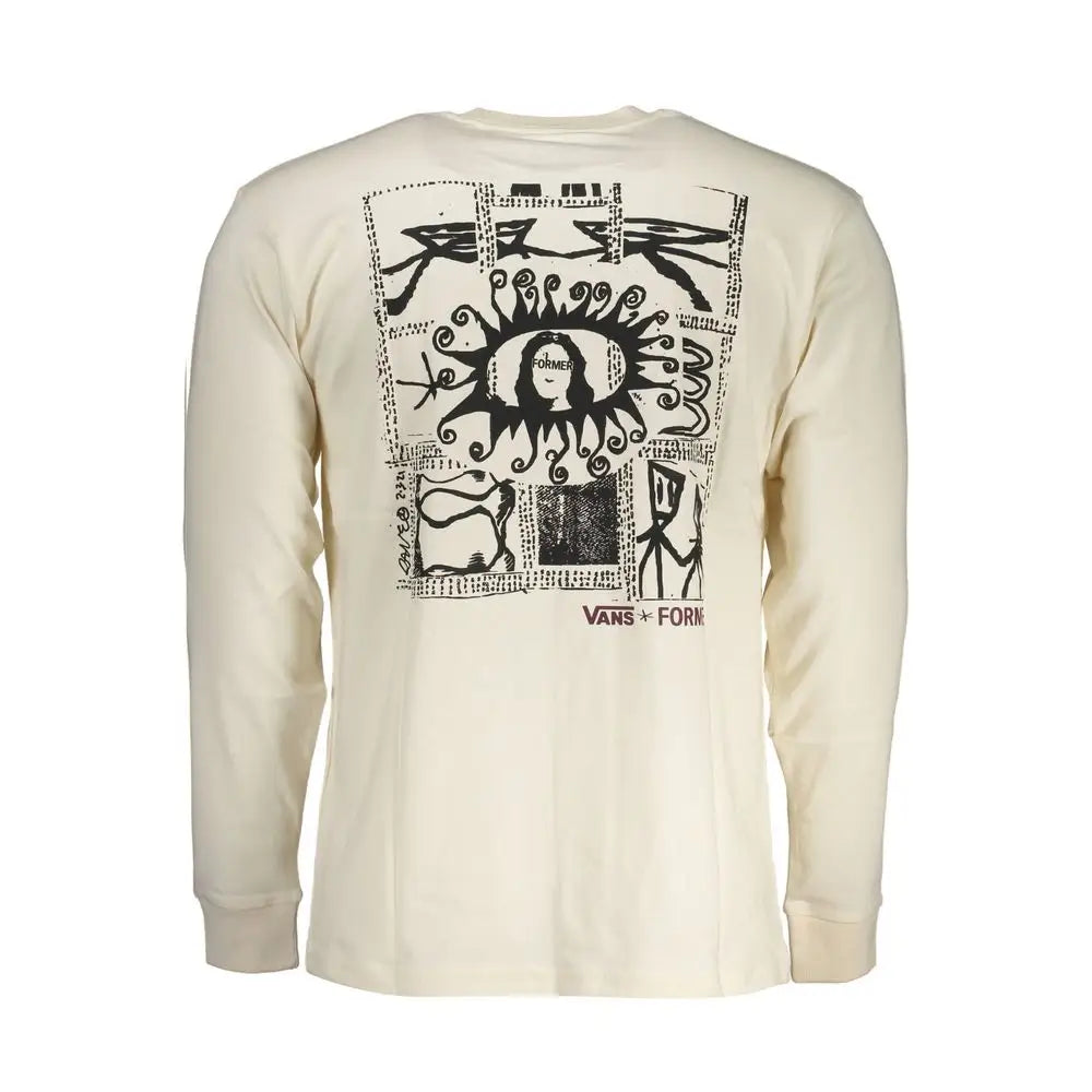Creamfarvet langærmet Vans white cotton T-shirt med sort grafisk tryk