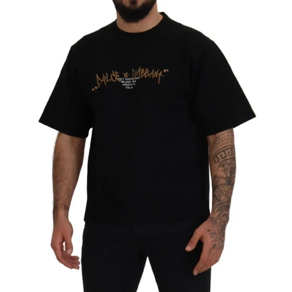 Sort Dolce & Gabbana sort T-shirt med guld graffiti-logo, outlet mærkevarer