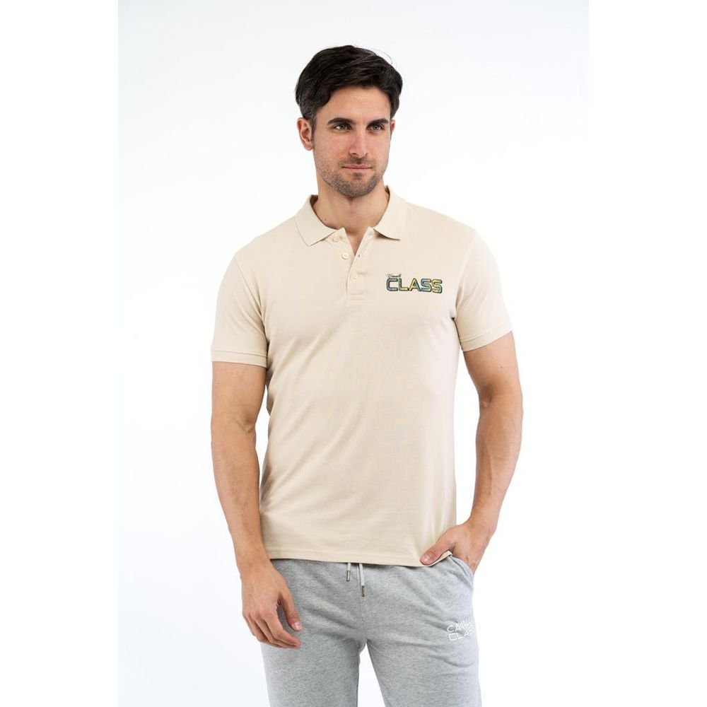 Cavalli Class Beige Cotton Polo Shirt