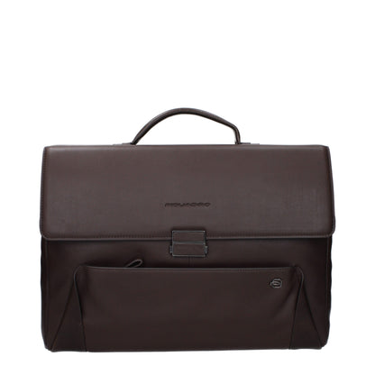 Piquadro Brown Leather Business And Laptop Bag