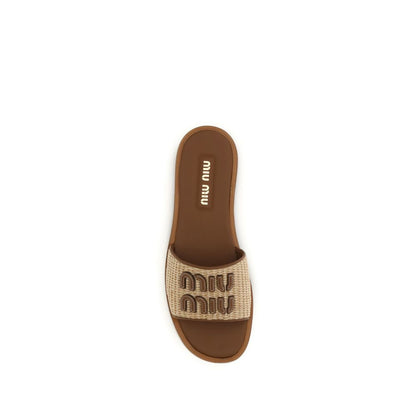 Miu Miu Beige Calf Leather Bos Taurus Flat Sandals