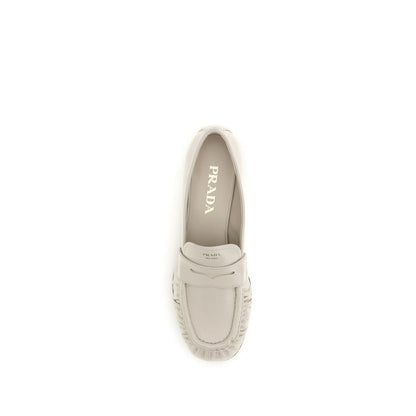 Prada Cream Calf Leather Bos Taurus Slip-On Loafers