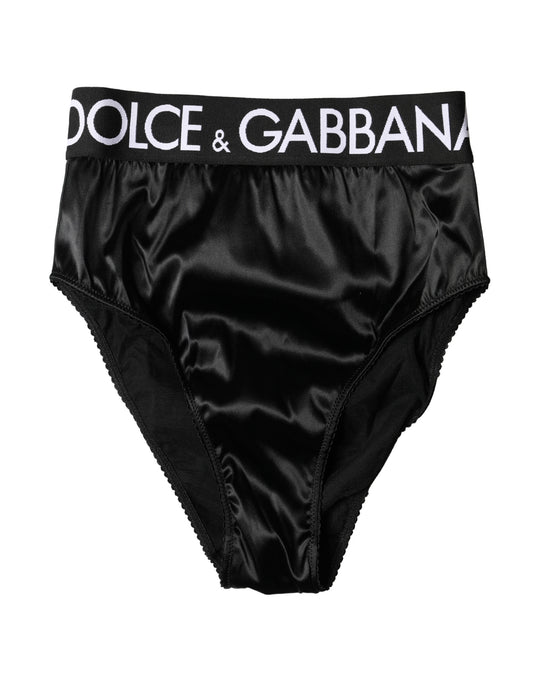 Sorte Dolce & Gabbana højtaljede satintrusser i acetat, elastan og nylon