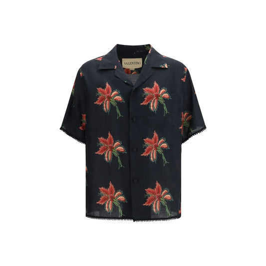 Valentino Black Linen Pattern Shirt
