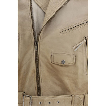 Golden Goose beige bikerjakke i bøffellæder
