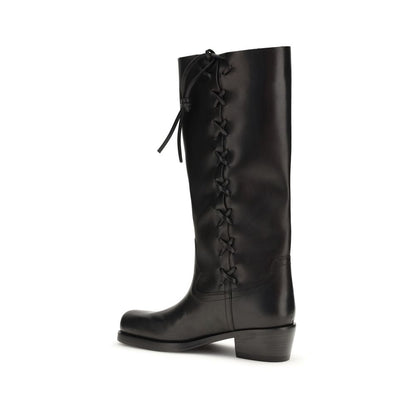 Paris Texas Black Calf Leather Bos Taurus Lace-Up Boots