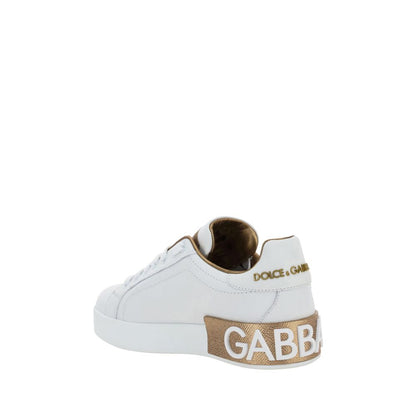 Dolce & Gabbana White Calf Leather Bos Taurus Low Top Sneakers