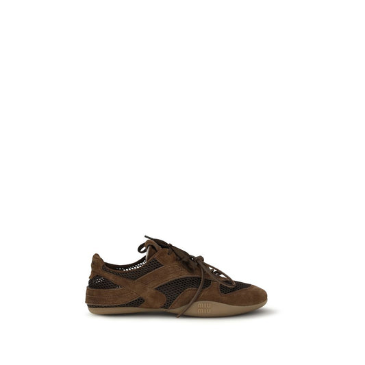 Miu Miu Brown Calf Leather Bos Taurus Athletic Sneakers