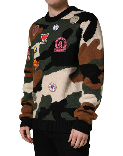 Dolce & Gabbana Multicolor Intarsia-Knit Camouflage Pullover Sweater