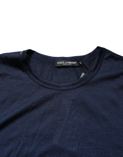 Dolce & Gabbana Dark Blue Silk Short Sleeve CrewNeck T-shirt
