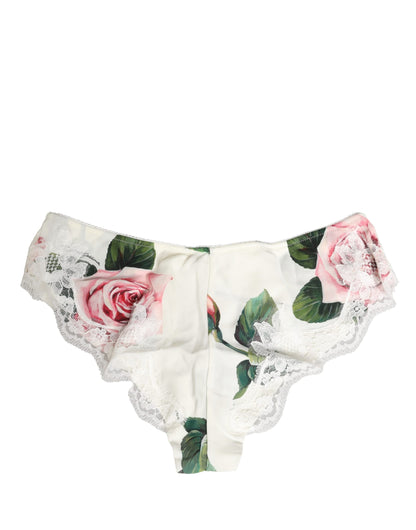 Dolce & Gabbana White Silk Floral Lace Trim Panty Brief Underwear