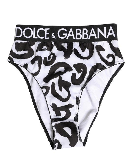 Dolce & Gabbana sort/hvid høj brief-trusse med grafisk logo
