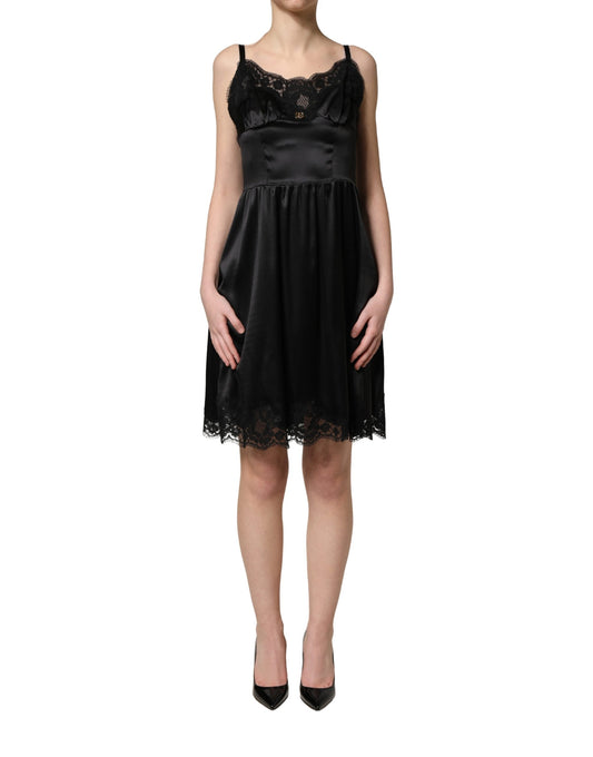 Dolce & Gabbana minikjole i silkeblanding med blonder – sort