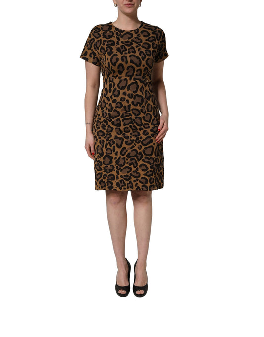 Dolce & Gabbana knælang jacquardkjole med leopardmønster – brun