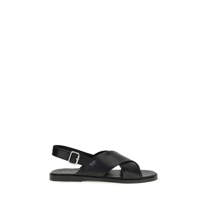 Prada Black Calf Leather Bos Taurus Flat Sandals