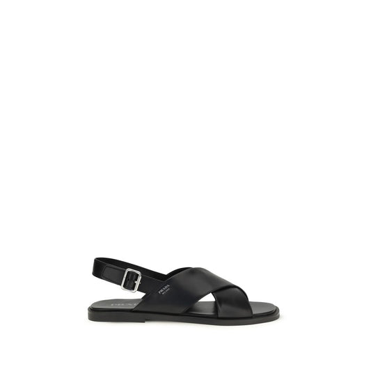 Prada Black Calf Leather Bos Taurus Flat Sandals