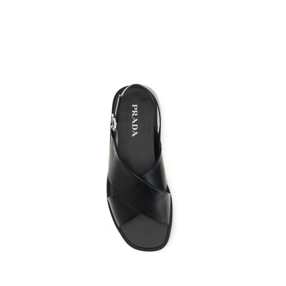 Prada Black Calf Leather Bos Taurus Flat Sandals