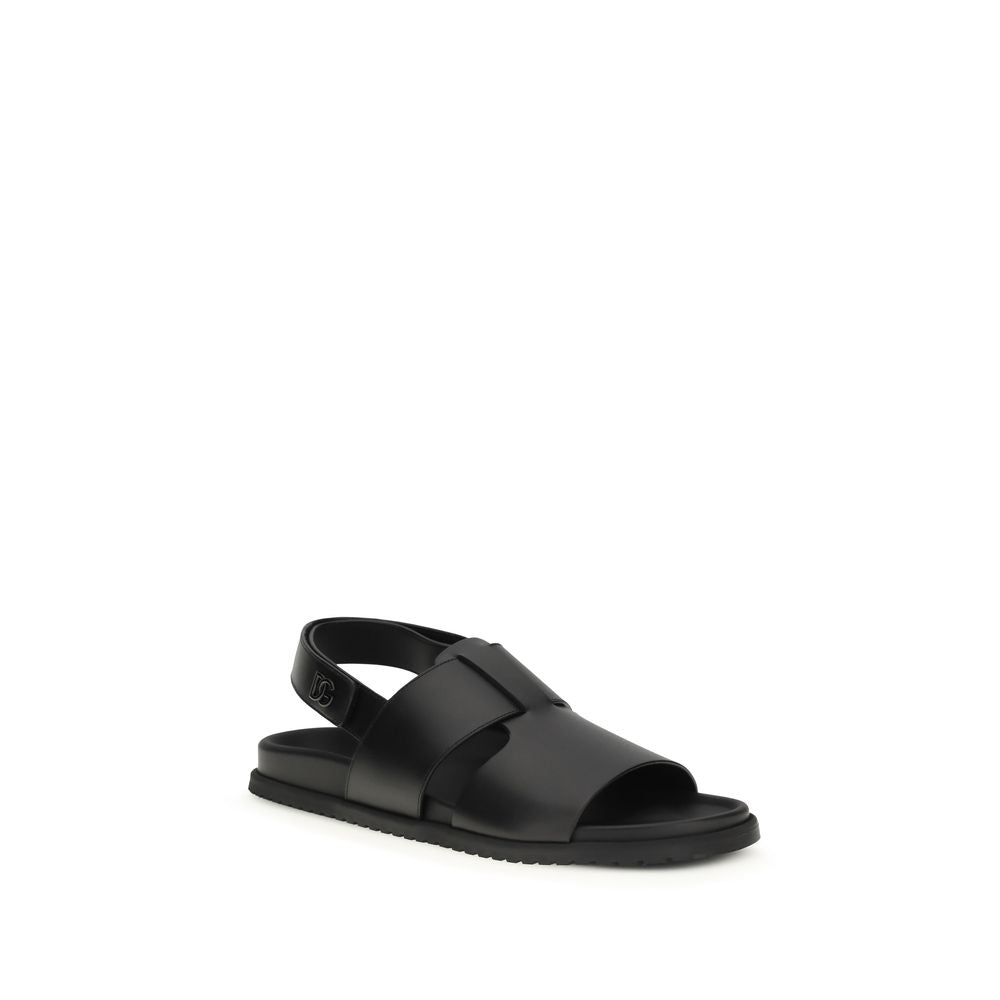 Dolce & Gabbana Black Calf Leather Bos Taurus Sandals