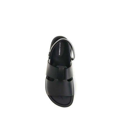 Dolce & Gabbana Black Calf Leather Bos Taurus Sandals