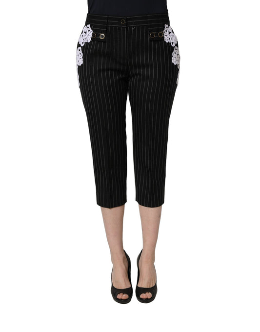 Dolce & Gabbana cropped nålestribede bukser med blonde – sort
