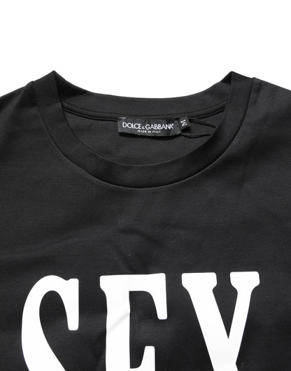 Dolce & Gabbana Black Jersey Graphic Short Sleeve Crew Neck T-shirt