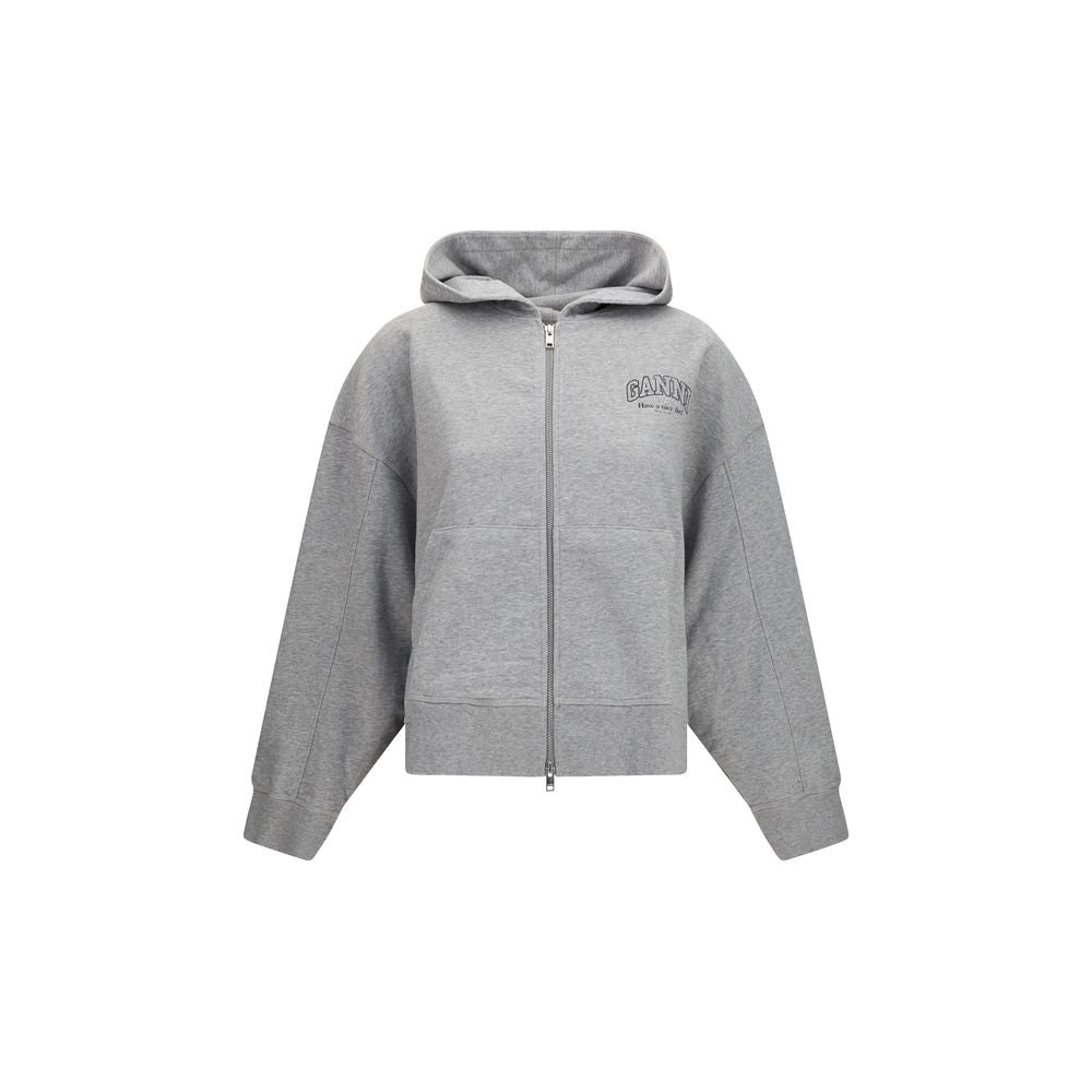 Ganni zip-hoodie i økologisk bomuld – grå