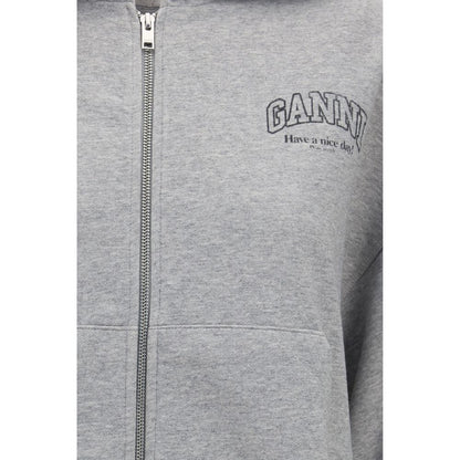Ganni zip-hoodie i økologisk bomuld – grå