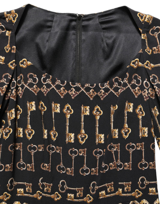 Dolce & Gabbana Black Key Print Long Sleeves Sheath Midi Dress