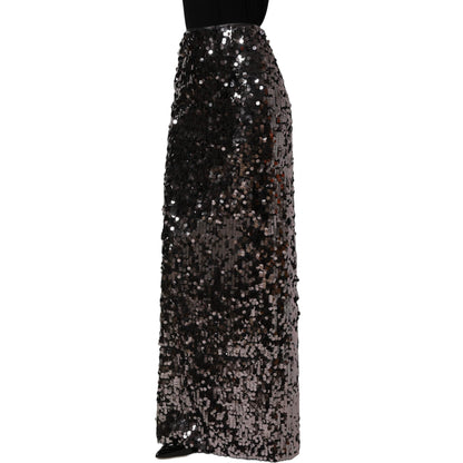 Dolce & Gabbana Brown Sequinned Embellished Pencil Cut Skirt