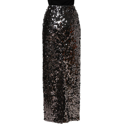 Dolce & Gabbana Brown Sequinned Embellished Pencil Cut Skirt