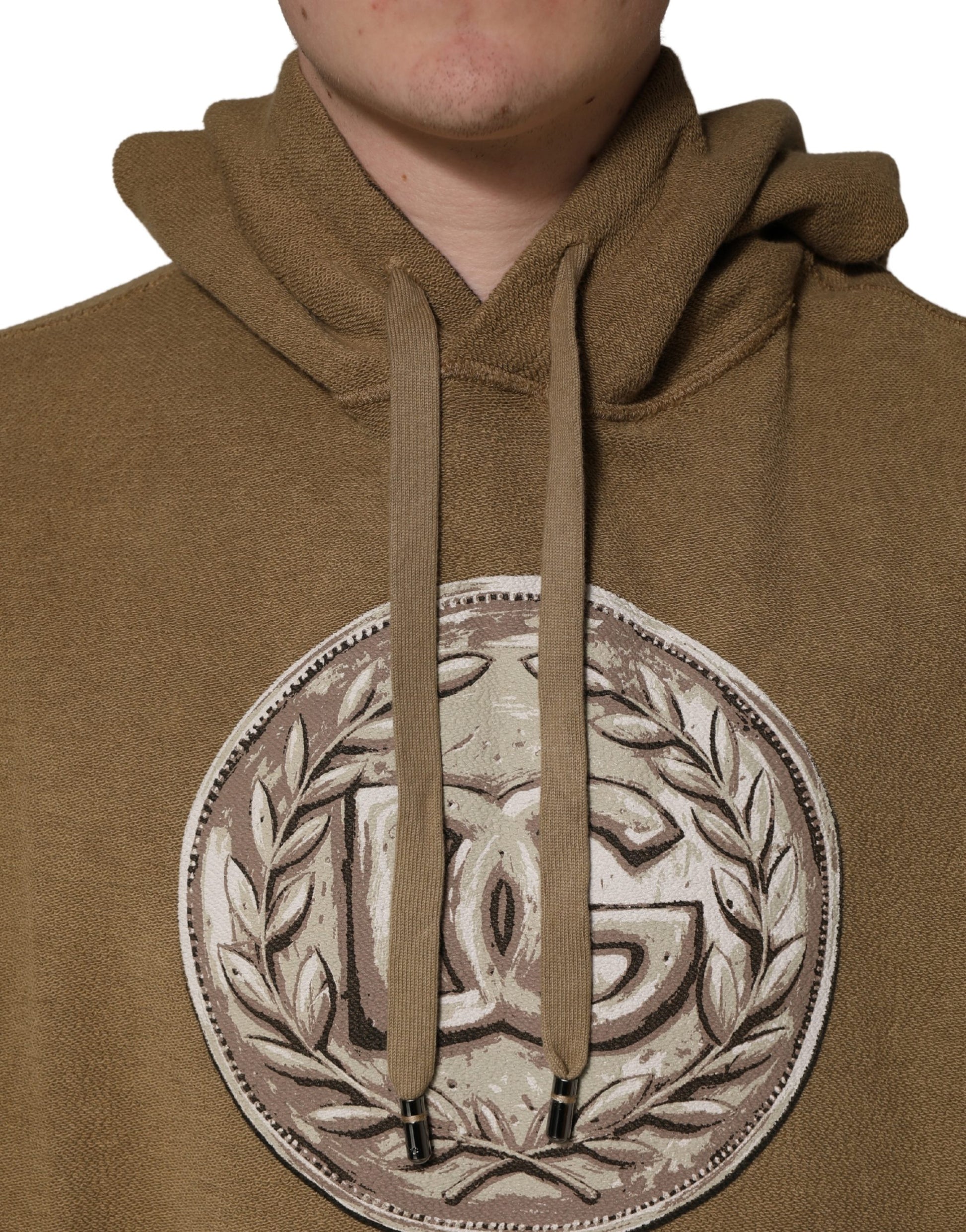 Dolce & Gabbana Brown Cotton Logo Coin Hooded Pullover Sweater