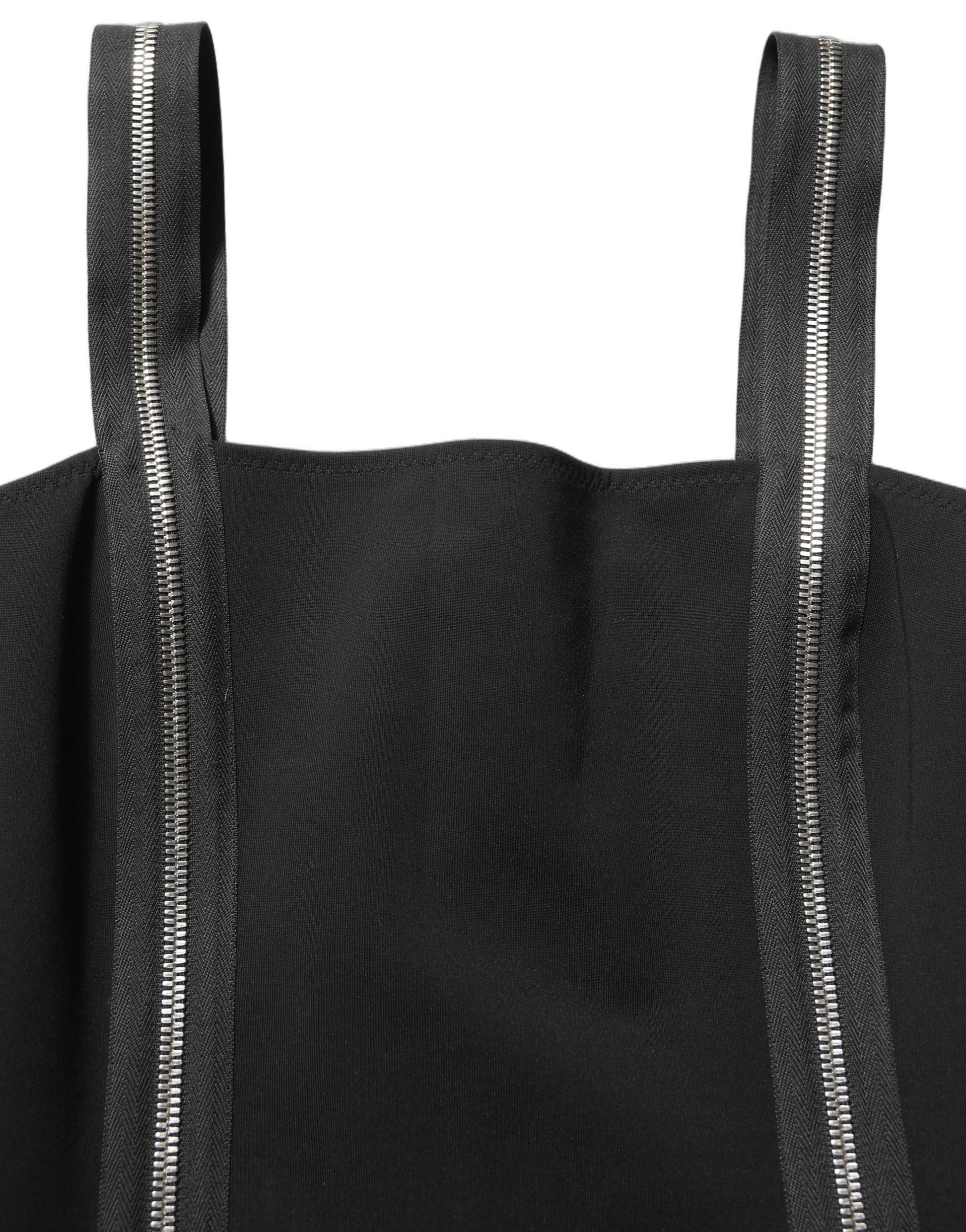 Dolce & Gabbana Black Sleeveless Front Zipper Midi Dress