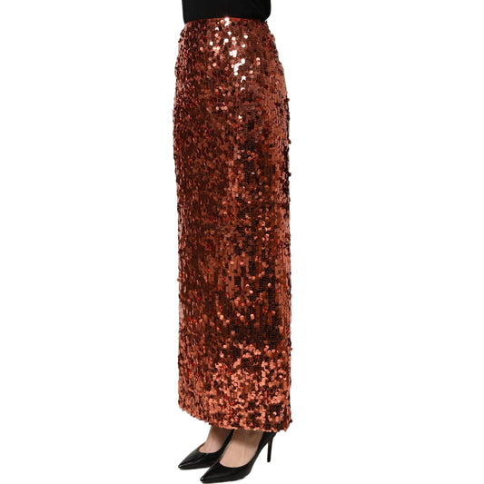 Dolce & Gabbana Bronze Sequin HighWaist PencilCut Midi Skirt