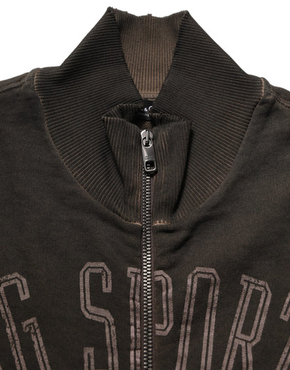 Dolce & Gabbana Brown Logo Print Full Zip Sweatshirt Sweater