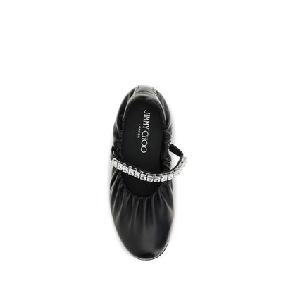Jimmy Choo Black Calf Leather Bos Taurus Ballet Flats