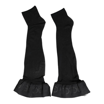Dolce & Gabbana Black Nylon Logo Calf Long Women Accessory Socks