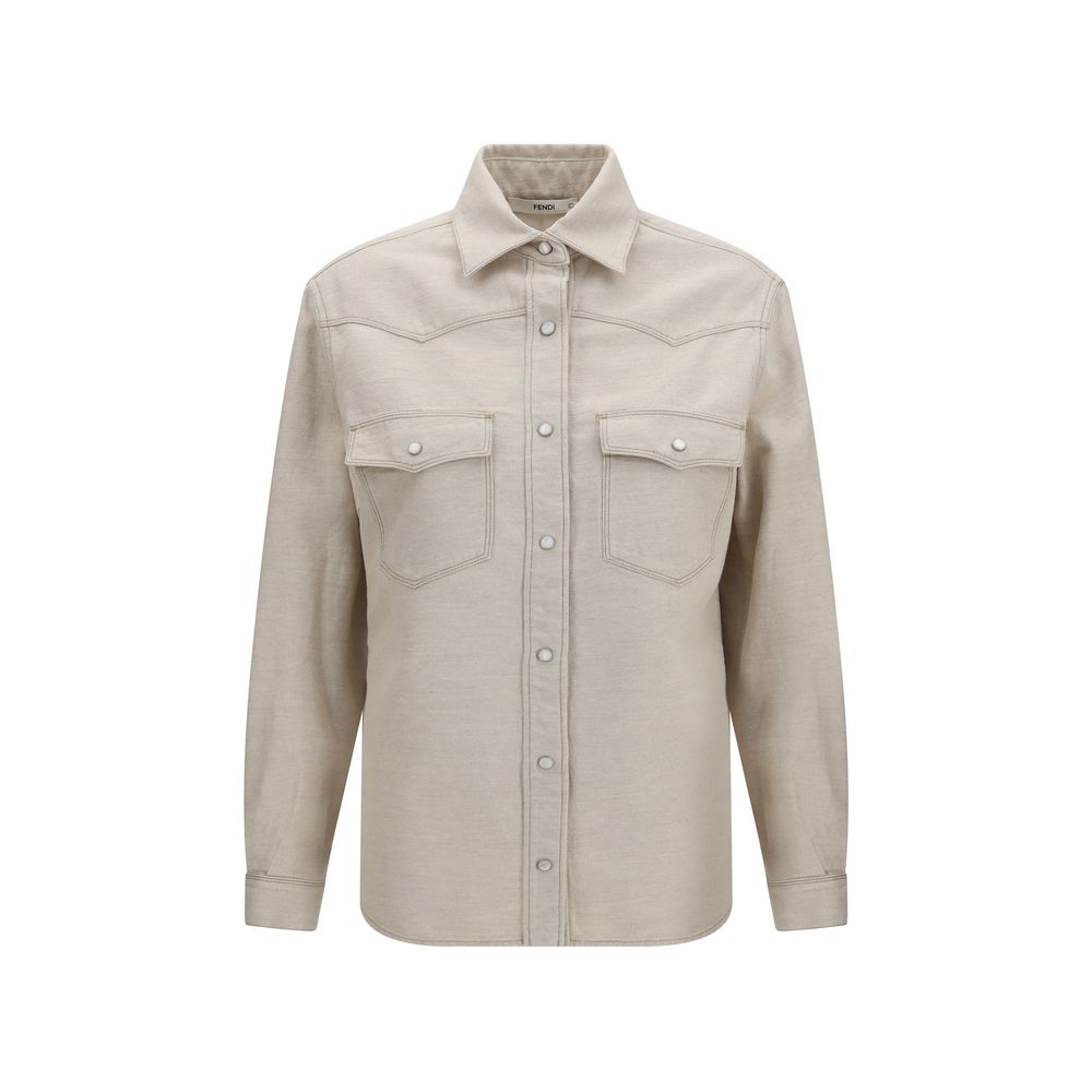 Fendi beige westernskjorte i denim af bomuld og hør