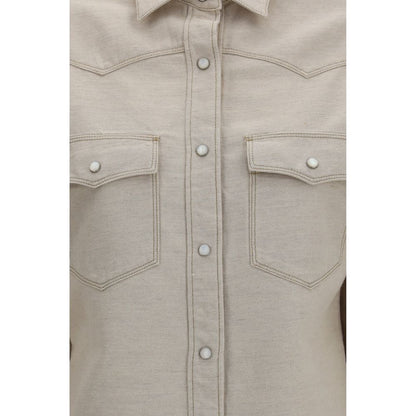 Fendi beige westernskjorte i denim af bomuld og hør