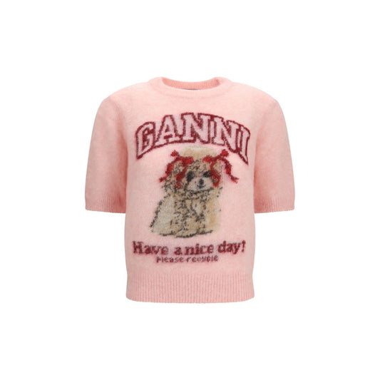 Ganni grafisk strik-T-shirt i alpakauld – multifarvet