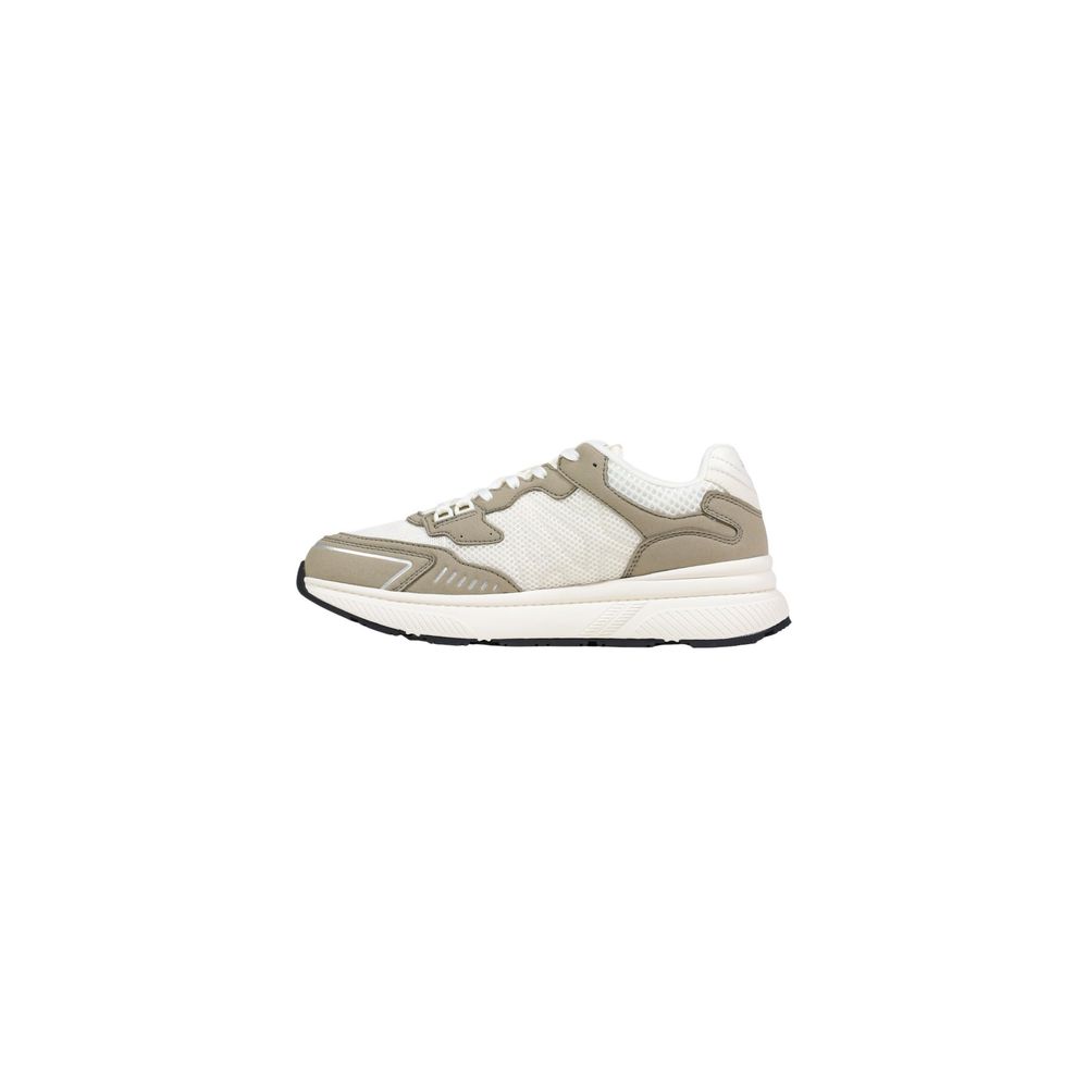Armani Exchange sneakers med lyse og grågrønne paneler, set fra modsatte side