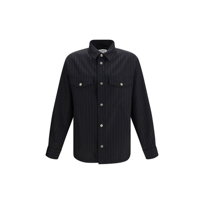 Versace sort skjorte i merinould med Greca Monogram-jacquard
