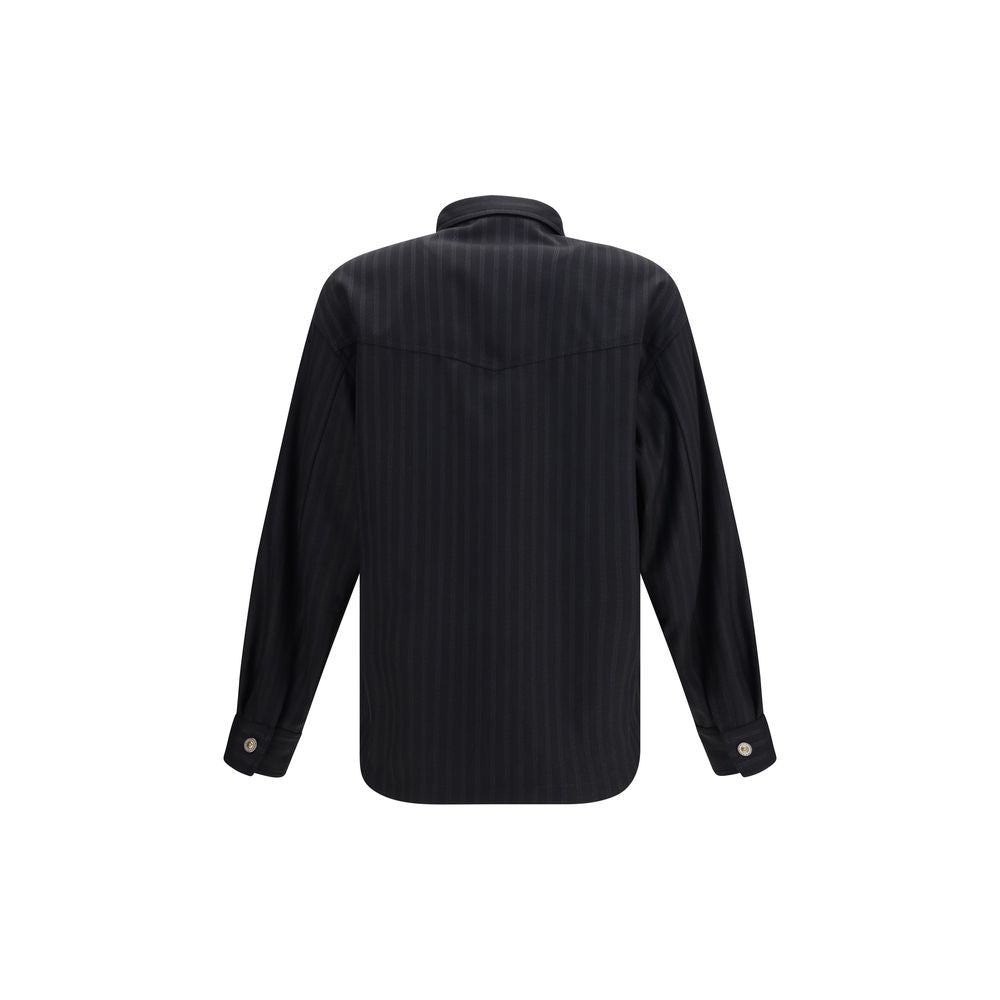 Versace sort skjorte i merinould med Greca Monogram-jacquard