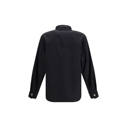 Versace sort skjorte i merinould med Greca Monogram-jacquard