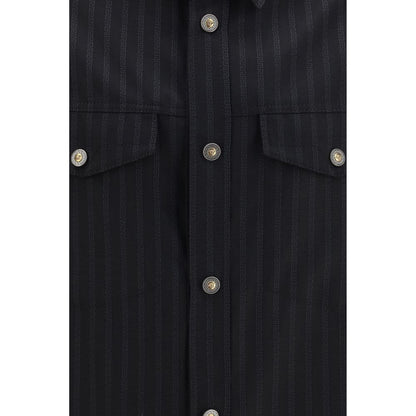 Versace sort skjorte i merinould med Greca Monogram-jacquard
