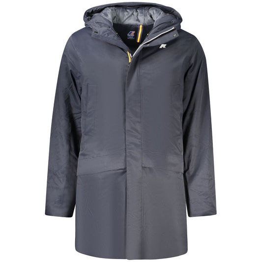 K-WAY Blue Polyester Men's Jacket with Hood and Pockets