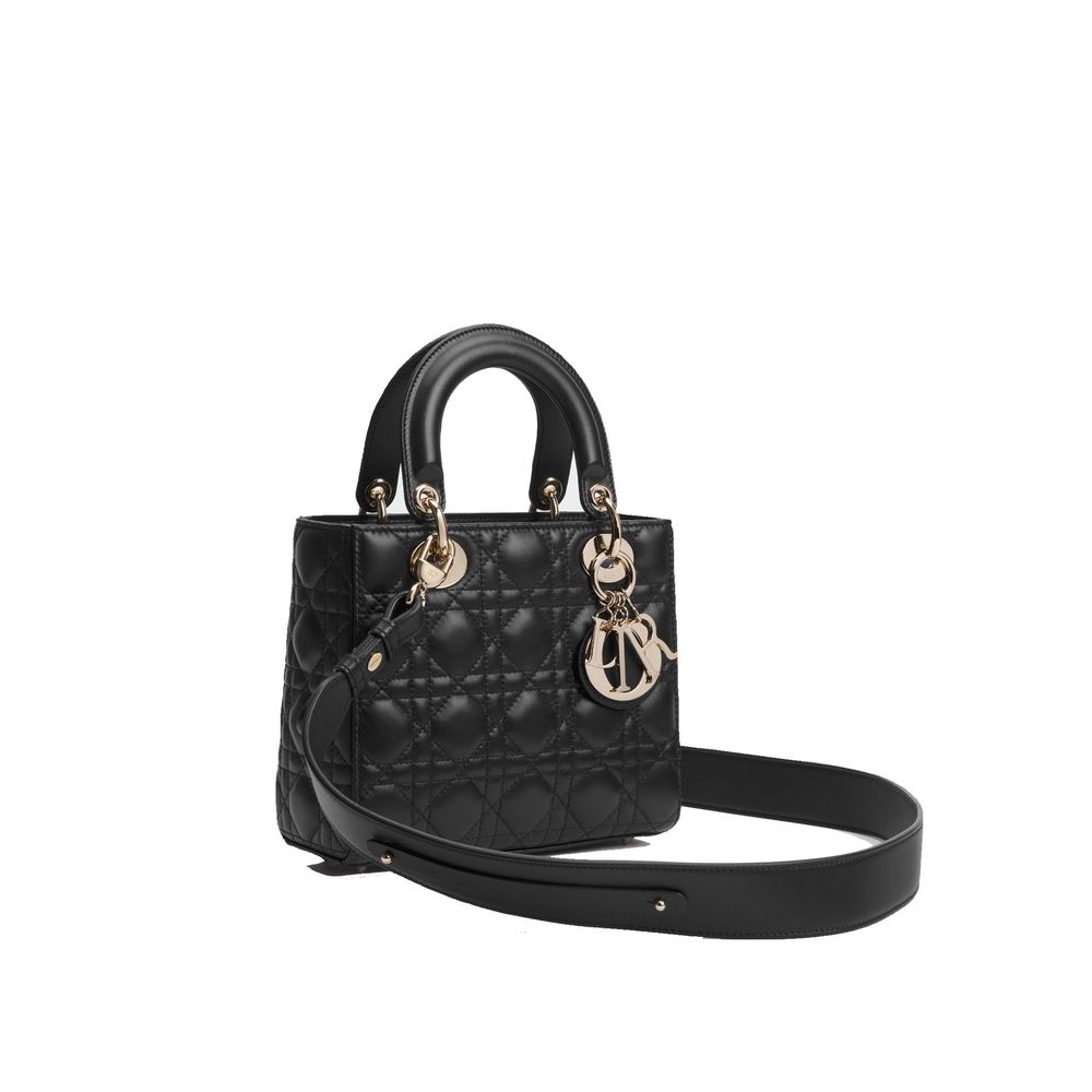 Dior quiltet skuldertaske i sort lammeskind